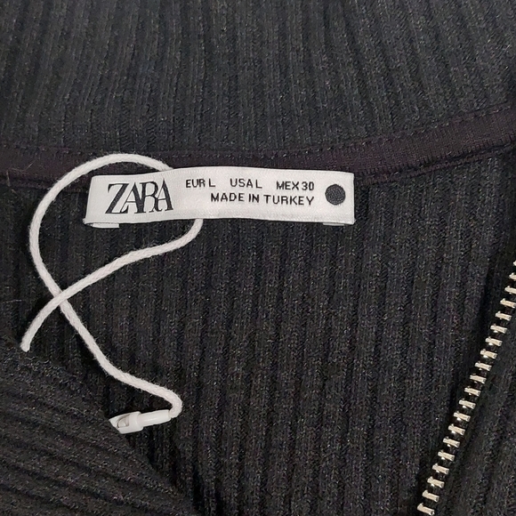 ZARA black rib-knit zipper mock-neck midi dress, L, EUC - Picture 4 of 7